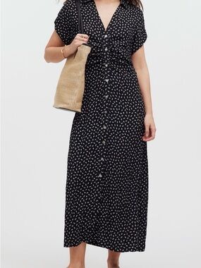 Madewell Black Floral Button-Front Maxi Dress